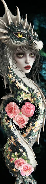 Free dragon bookmark featuring a lady dragon with a heart on the side